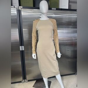 Ralph Lauren Purple Label Wool Beige Long Sleeve Suede Dress NWT Small